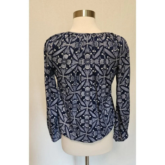 Diane‎ Von Furstenberg Blue Printed Blouse Size Petite Elastic Waist - Picture 7 of 7